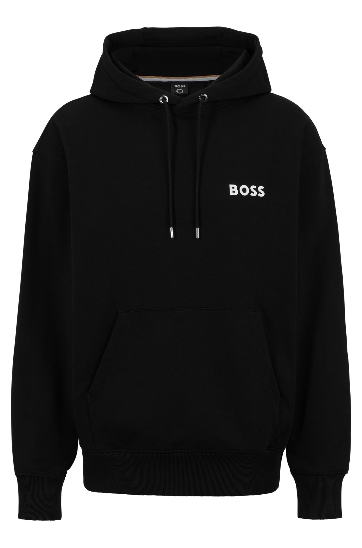 Organic-cotton hooded sweatshirt with rubber-print logo, Black