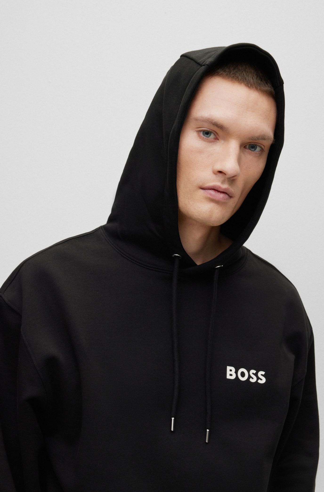 BOSS - オーバーサイズフィット コットンテリー フーディ コントラストロゴ