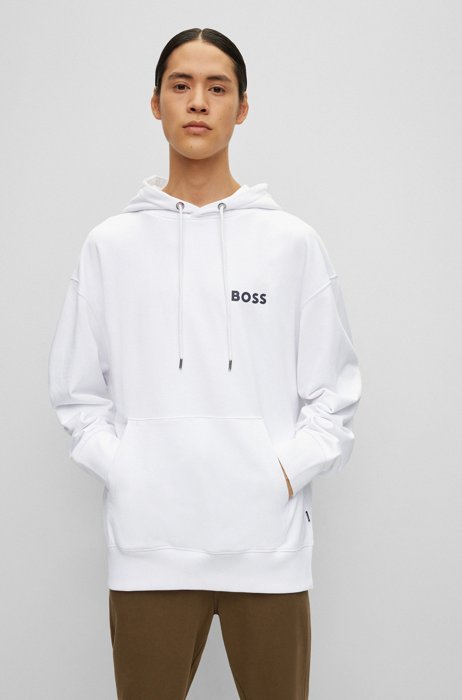 Organic-cotton hooded sweatshirt with rubber-print logo, White