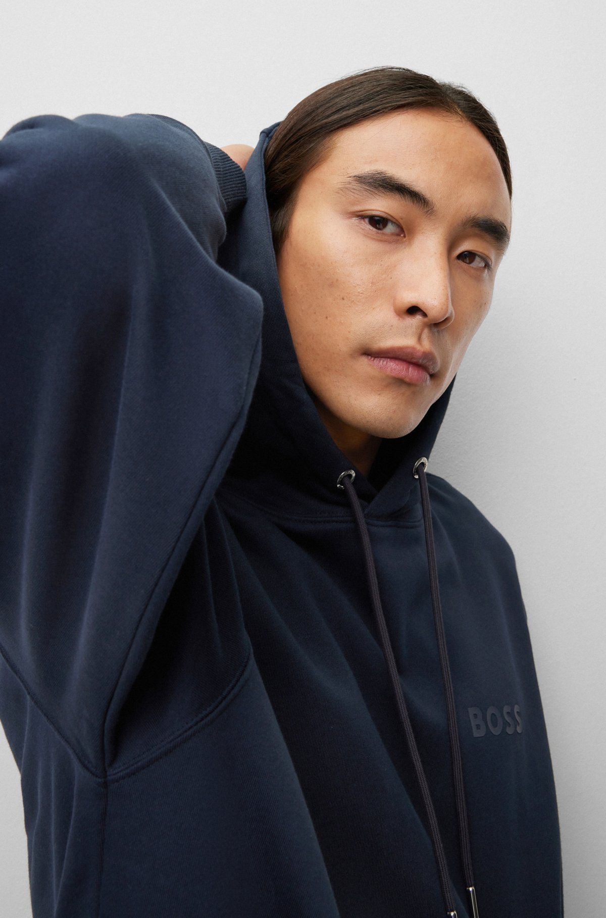 BOSS - Organic-cotton hooded sweatshirt with rubber-print logo