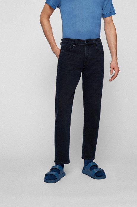Tapered cropped jeans in coal-navy cashmere-touch denim, Dark Blue