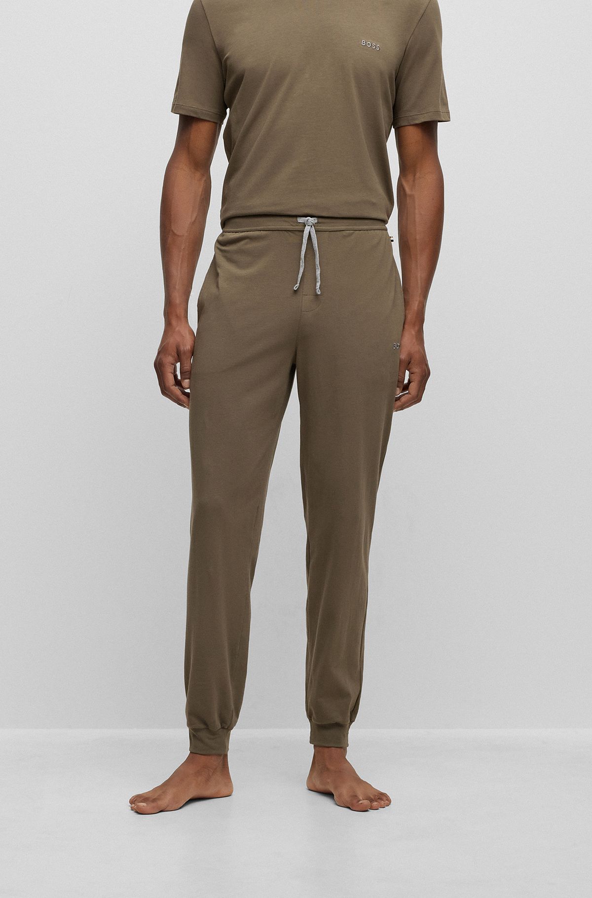 Stretch-cotton tracksuit bottoms with embroidered logo, Khaki
