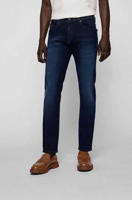 Slim-fit jeans in dark-blue super-stretch denim, Dark Blue