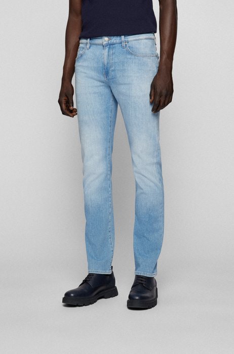 Jeans slim fit in denim italiano blu effetto cashmere, Celeste