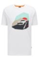 Cotton-jersey regular-fit T-shirt with car artwork, White