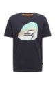Camiseta regular fit de punto de algodón con ilustración de coche, Azul oscuro