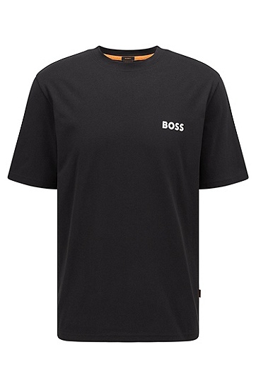 BOSS 博斯橡胶印花徽标棉质平纹针织 T 恤,  001_Black