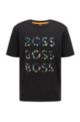Camiseta relaxed fit de punto de algodón con logo triple, Negro