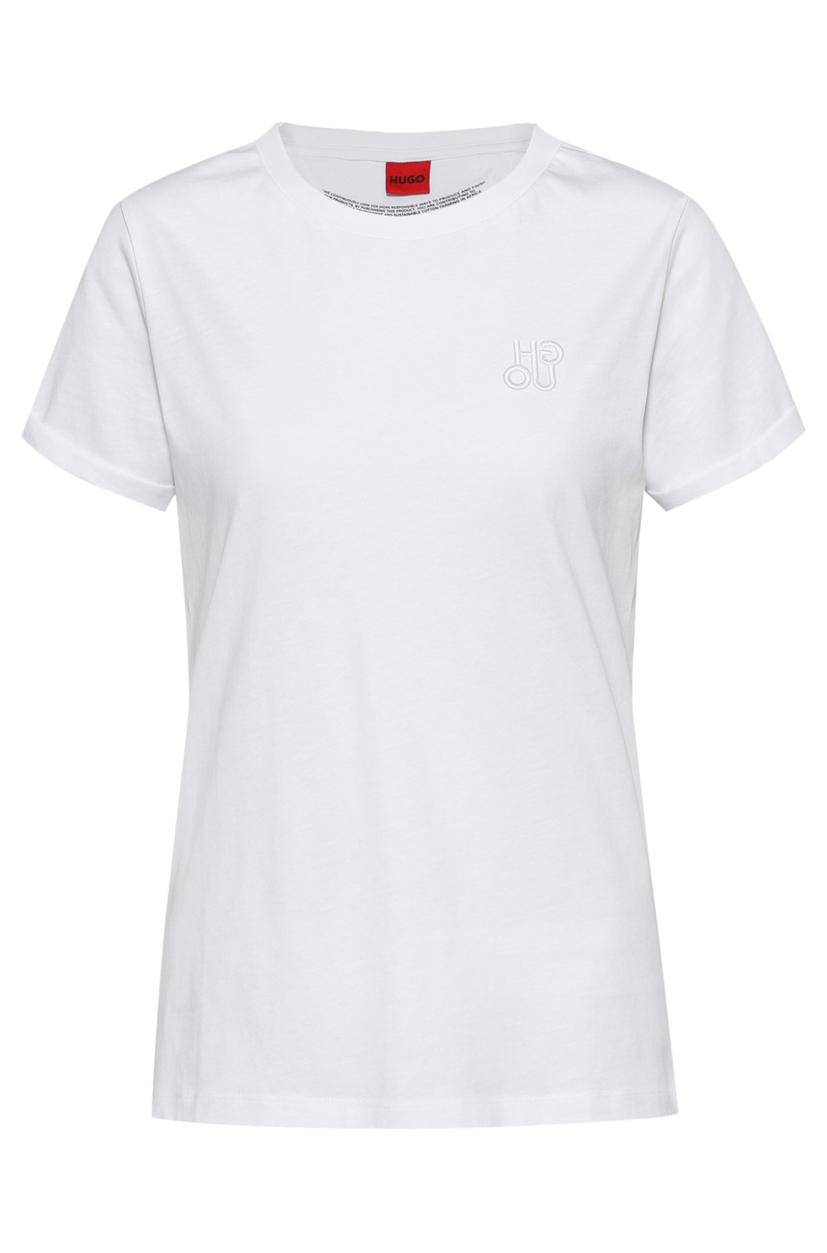 Camiseta slim fit en punto de algodón con logo apilado, Blanco