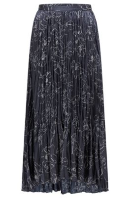 HUGO BOSS FLORAL-PRINT MIDI SKIRT IN CRINKLED RECYCLED FABRIC- PATTERNED WOMEN'S A-LINE SKIRTS SIZE 8