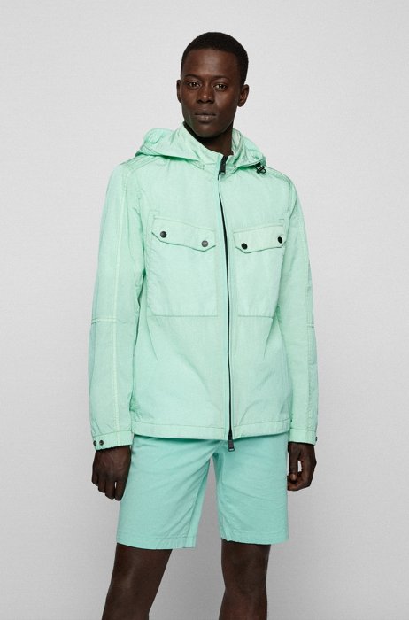Regular-fit jacket with detachable hood and twin pockets, Light Green