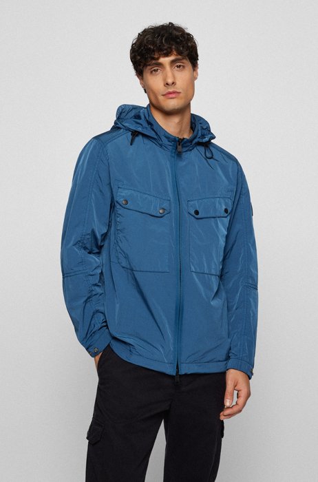 Regular-fit jacket with detachable hood and twin pockets, Blue