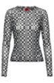 Long-sleeved printed top in stretch mesh, White / Black