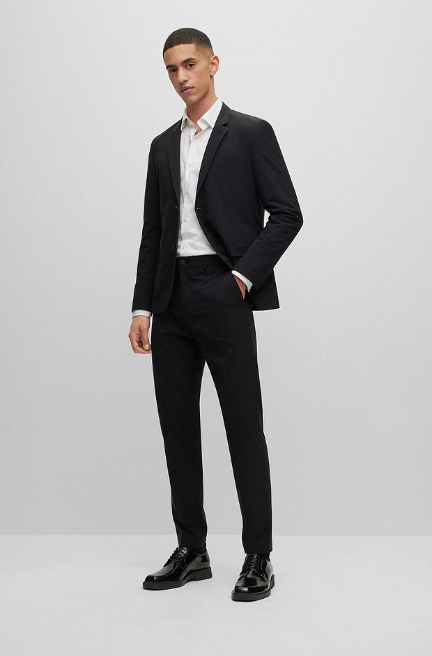 Verstaubarer Extra Slim-Fit Anzug aus funktionalem Stretch-Gewebe, Schwarz
