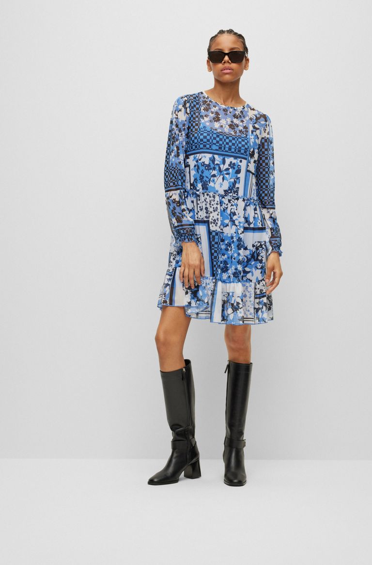 hugoboss.com | Long-sleeved mesh dress with floral print