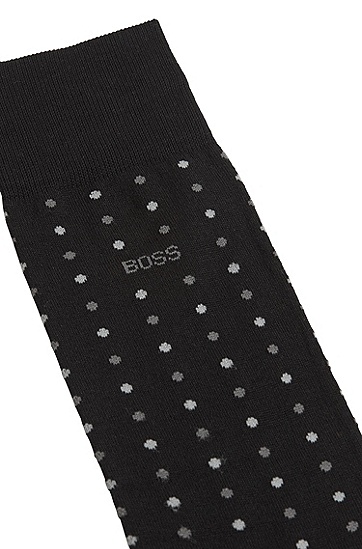 BOSS 博斯丝光棉质混纺中长袜两双装,  001_Black