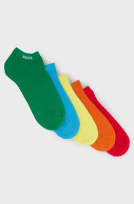 Five-pack of unisex ankle socks with branded cuffs, Green / Blue / Yellow / Orange / Red