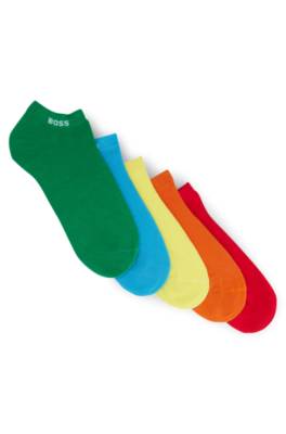 Hugo Boss Five-pack Of Unisex Ankle Socks With Branded Cuffs In Green