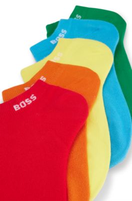 Five-pack of unisex ankle socks with branded cuffs, Green / Blue / Yellow / Orange / Red