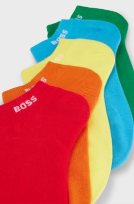 Five-pack of unisex ankle socks with branded cuffs, Green / Blue / Yellow / Orange / Red