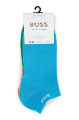 Five-pack of unisex ankle socks with branded cuffs, Green / Blue / Yellow / Orange / Red