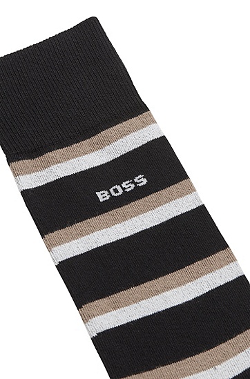 BOSS 博斯棉质混纺面料条纹中长袜,  001_Black