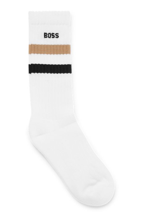 Quarter-length cotton-blend socks with signature stripe, White