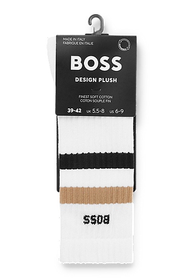 BOSS 博斯个性条纹棉质混纺短袜,  100_White