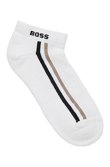 BOSS 博斯经典条纹棉混纺短袜,  100_White