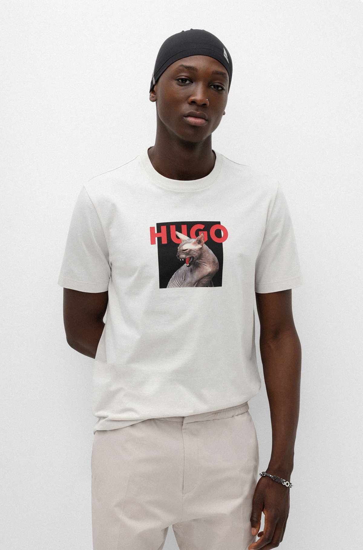 HUGO - Cotton-jersey regular-fit T-shirt with animal artwork