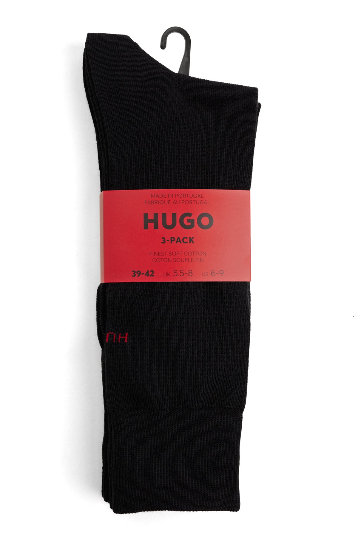 Paquete de tres pares de calcetines de largo normal de mezcla de algodón, Negro