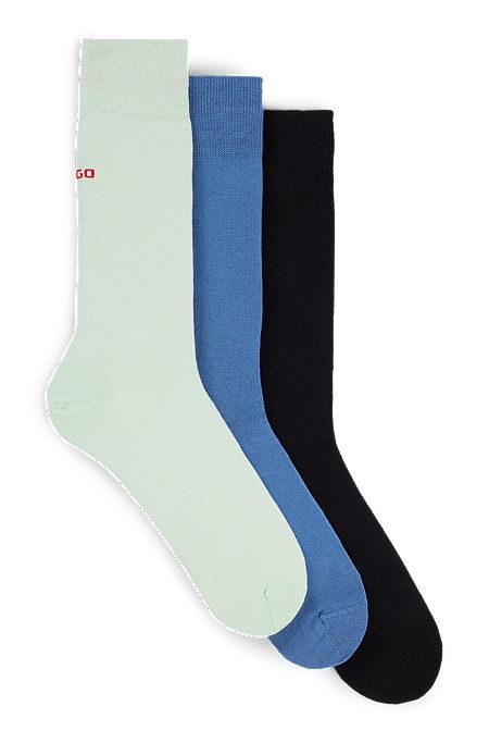 Triple-pack of regular-length socks in a cotton blend, Black / Green / Blue