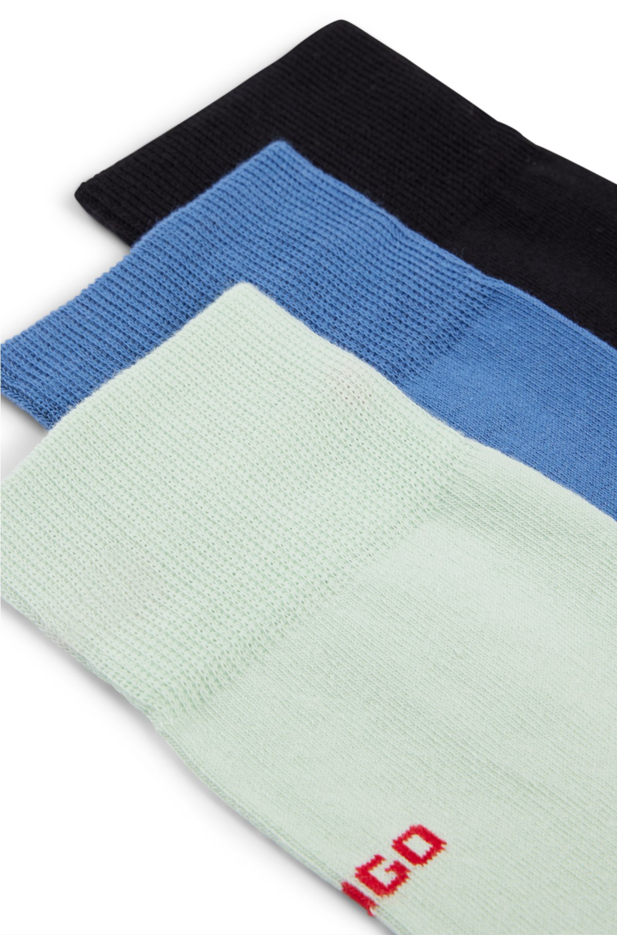 Triple-pack of regular-length socks in a cotton blend, Black / Green / Blue