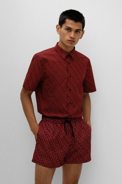 Relaxed-fit overhemd van papierachtige katoen met logoprint, Rood