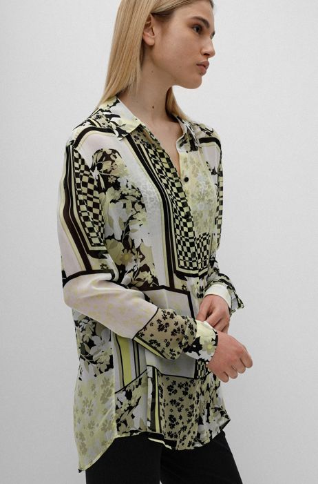 Femme Vêtements Tops Chemises Chemisier à imprimé écharpe avec drapé fluide et col en pointes HUGO 
