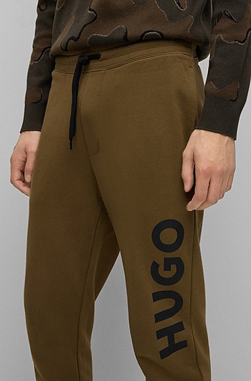 HUGO 雨果大号徽标图案法国毛圈布抽绳运动裤,  303_Dark Green