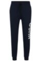 Drawstring tracksuit bottoms in French terry with large logo, Dark Blue