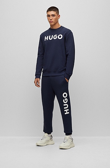 HUGO 雨果大号徽标图案法国毛圈布抽绳运动裤,  405_Dark Blue