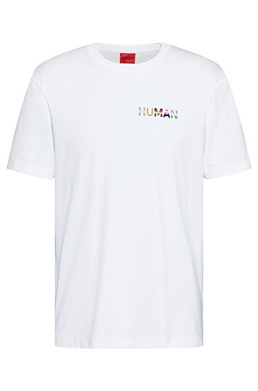 HUGO 雨果拼色标语图案棉质平纹单面针织布 T 恤,  100_White