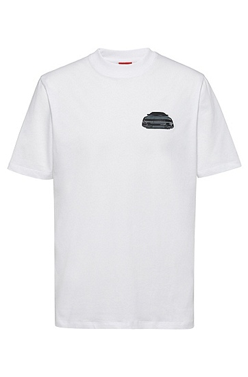 HUGO 雨果汽车图案宽松版型棉质 T 恤,  100_White