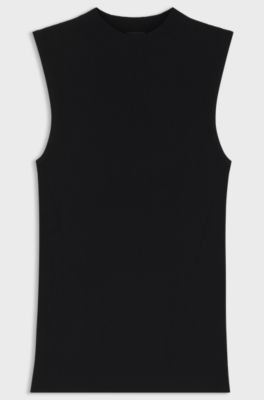 Top in maglia a coste con scollatura a lupetto, Nero