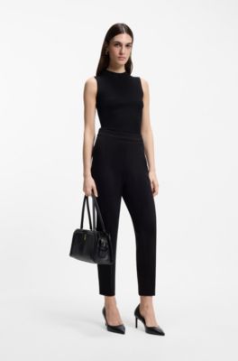 Ribbed-knit top with mock neckline, Black