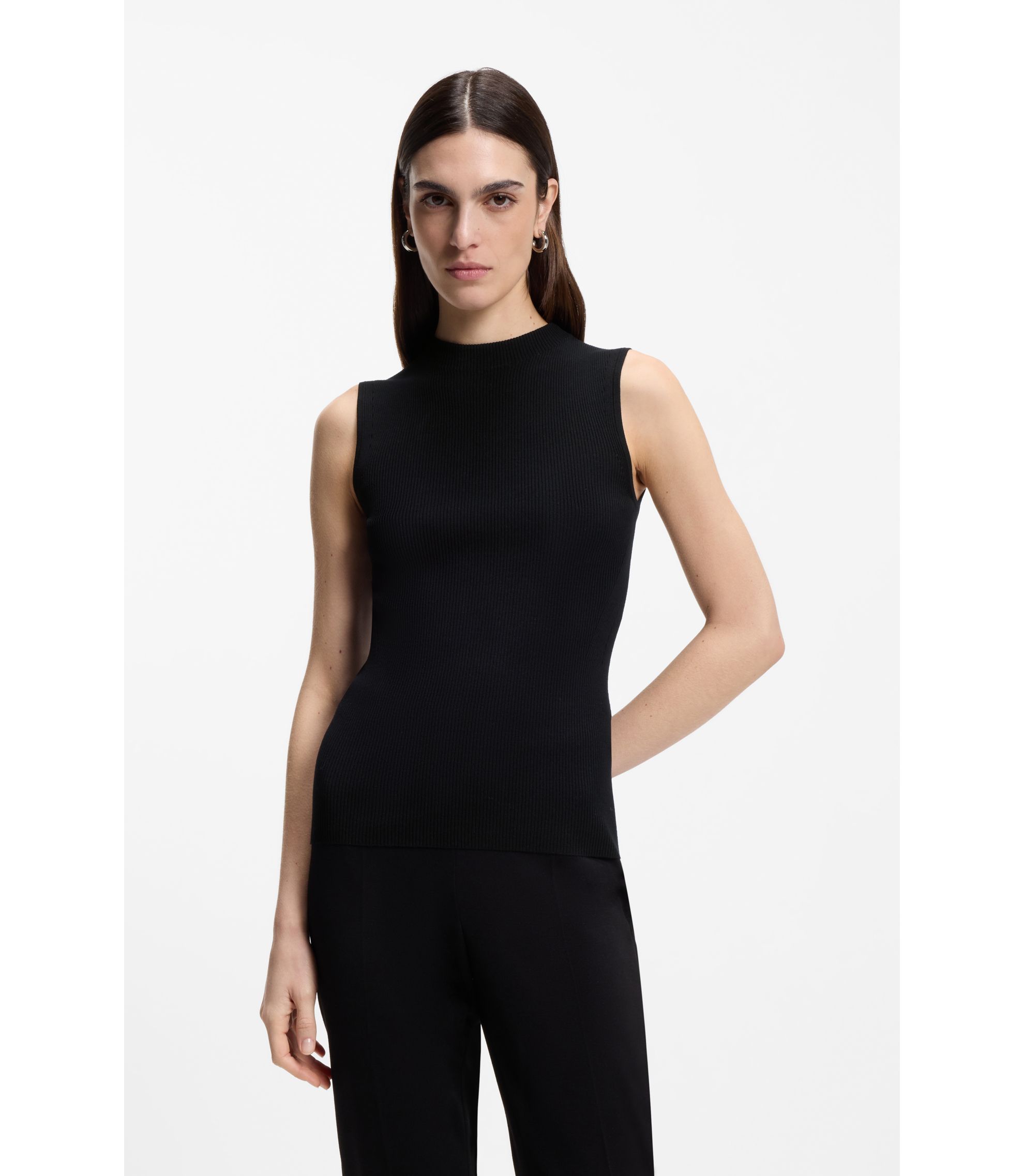 Rippstrick-Top mit Stehkragen