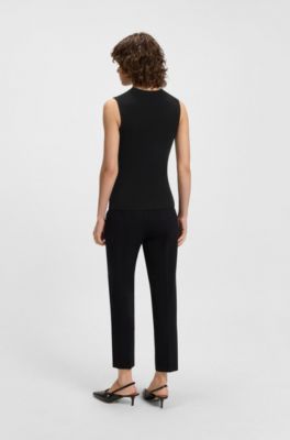 Ribbed-knit top with mock neckline, Black