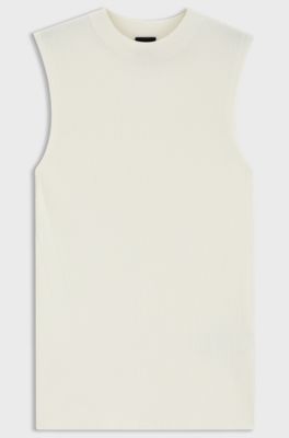 Top in maglia a coste con scollatura a lupetto, Colore neutro