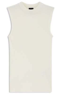 Hugo Boss Sleeveless Mock-neck Top With Ribbed Structure In White