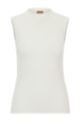 Sleeveless mock-neck top with ribbed structure, White