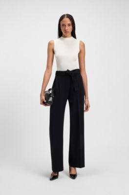 Ribbed-knit top with mock neckline, White