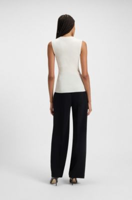 Ribbed-knit top with mock neckline, White