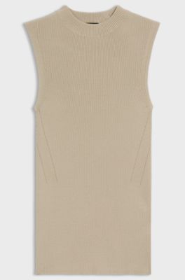 Top in maglia a coste con scollatura a lupetto, Beige chiaro